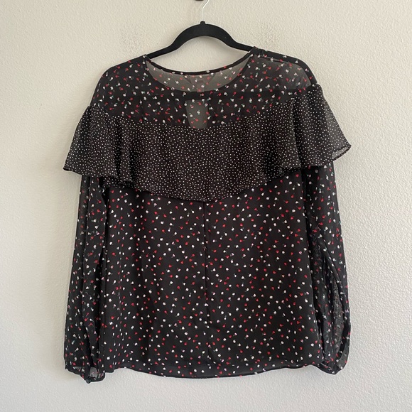 Lauren Conrad Floral and Polka Dot Print long Sleeve Blouse XS - Picture 4 of 7